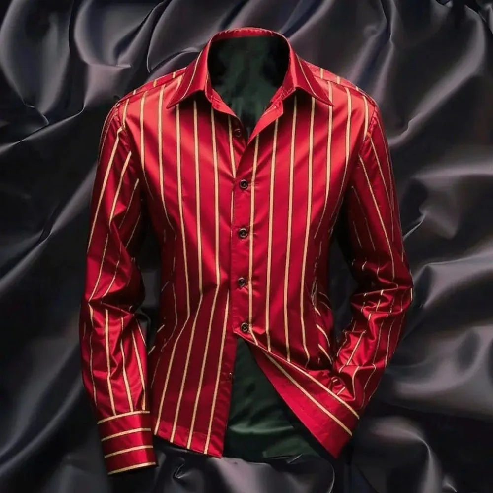 The new fashionable men's striped shirt is a casual and stylish outdoor long-sleeved shirt with a soft and comfortable lapel