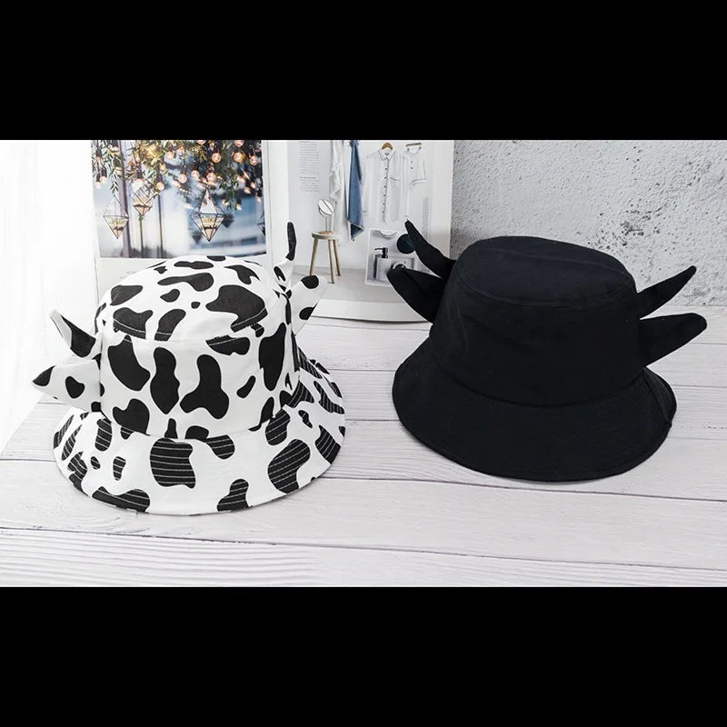 New Bucket Hats for Women Horns Cow Pattern Fashion Fisherman's hat Four Seasons Sun Hat Outdoor Beach Cap Bob Ladies Panama Hat