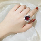 Red Round Gemstone Stone Ring For Women Elegant Engagement Wedding Ring Sterling Silver Color Austrian Crystals Fashion Jewelry