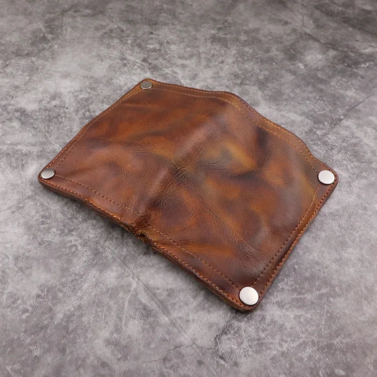Wrinkle Wallet,Vintage Handmade Cow Leather Card Holder For Men, Leather Bifold Money Clips
