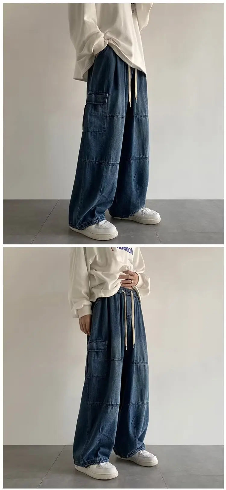 New Hip Hop Trend Baggy Cargo Pants for Men Women Japanese Streetwear Style Plus Size Joggers Washed Denim Loose Fit Trousers