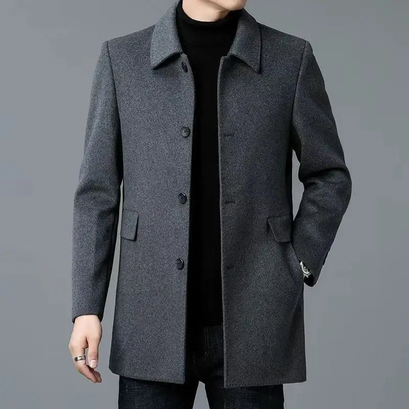 Coat Men's Medium And Long Double-Sided Woolen Windbreaker Four Seasons Lapel Wool Jacket