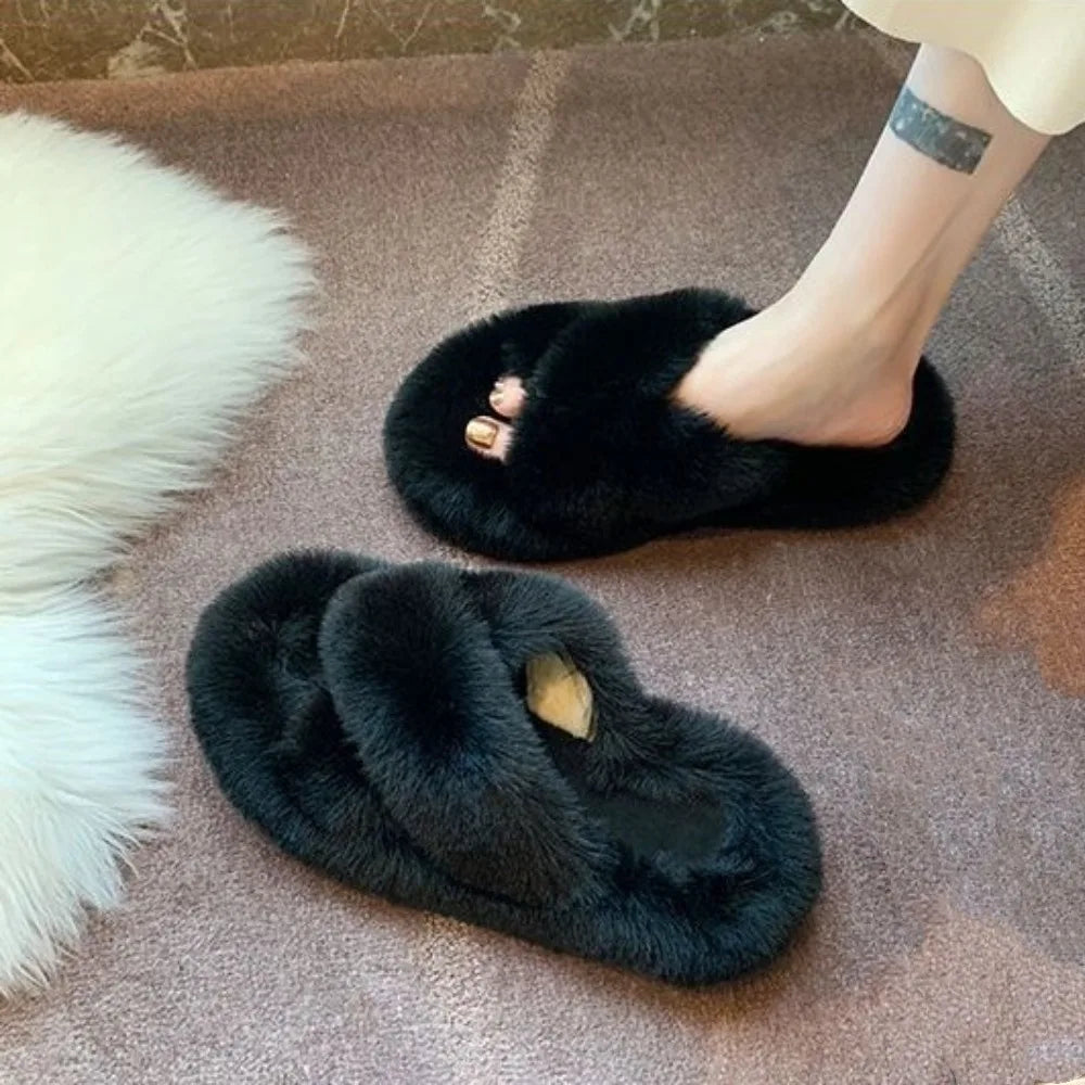 Lovely Slides Homewear Slippers Anti Slip Thick Flat Slippers Solid Color Warm Slippers Women Indoor