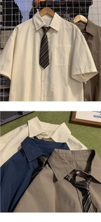 Short-sleeved Work Shirt Men's Summer Tie Handsome High-end Fashion Brand Trendy Couple College Style