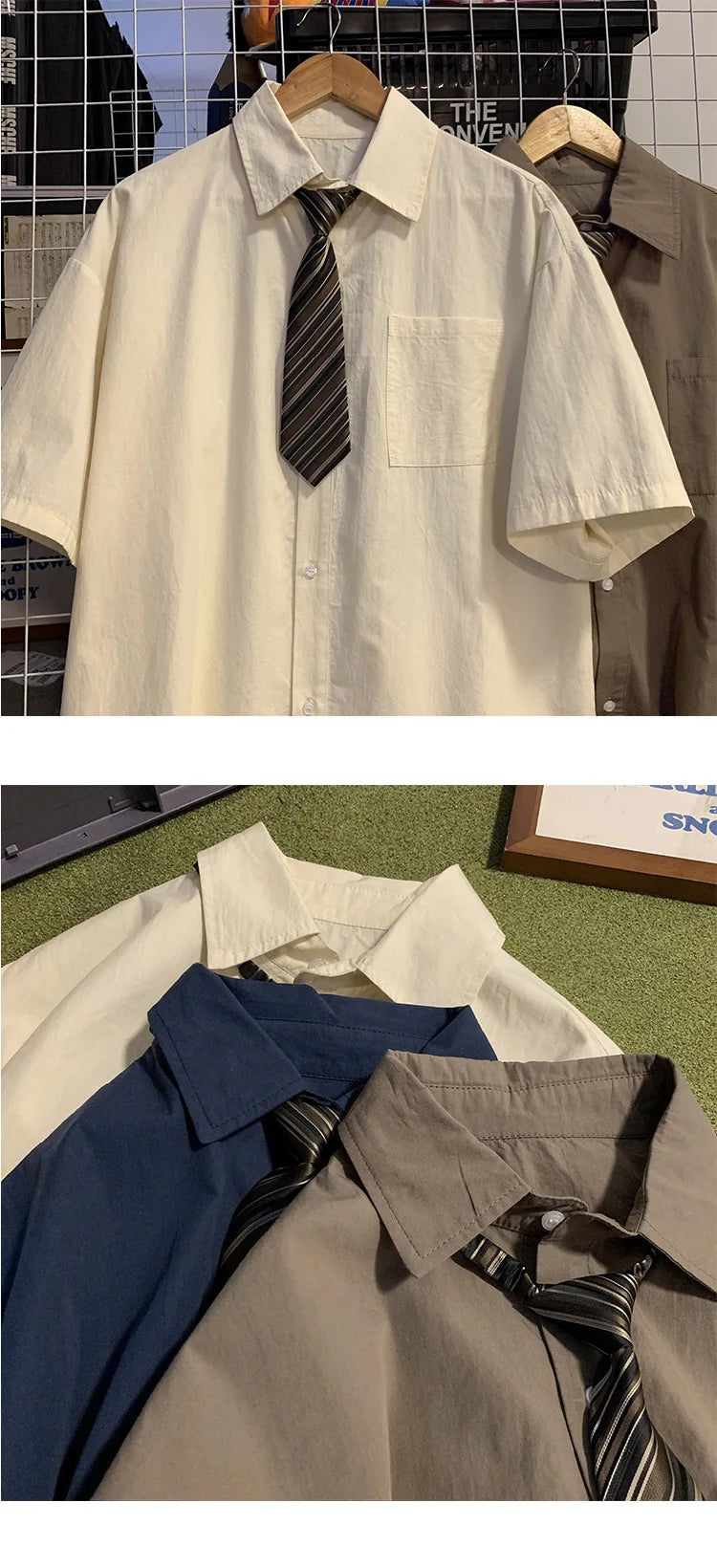 Short-sleeved Work Shirt Men's Summer Tie Handsome High-end Fashion Brand Trendy Couple College Style