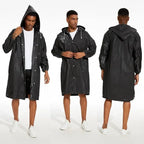 Black Raincoat Portable EVA Raincoats for Adults Reusable Rain Ponchos with Hoods and Sleeves Lightweight Raincoats