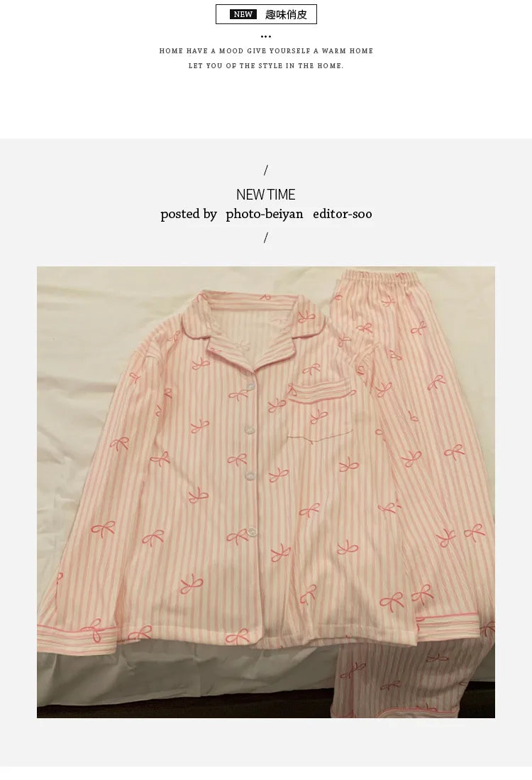 Printemps et automne nouveaux pyjamas pour femmes ensemble de vêtements de détente fille amour Cardigan pyjamas tissu froissé vê