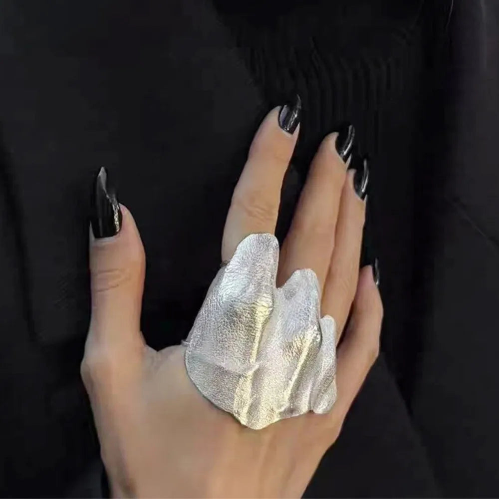 Irregular Design Knuckle Ring Minimalist Style Unique Pattern Finger Ring Exquisite Craftsmanship Delicate Texture Pleated Ring