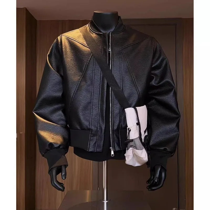 American Retro Leather Jacket Men's Autumn Design Workwear Jacket Outdoor Cycling Motorcycle Baseball Jacket