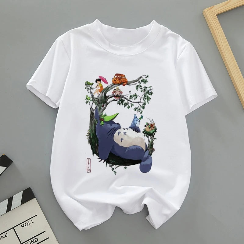 A Thin Short-sleeved T-shirt with Cute Cartoon Totoro Prints for Both Men and Women in Spring and Summer As The Base