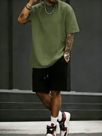 Summer Cotton Street T-Shirt Suit Men Oversize Daily Shorts Gym Loose Sportswear Trendy Hip Hop Clothes Sport Pocket Short Pants