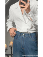 Italian Shirt Men's Trendy Slim Long Sleeve Light Luxury Style Suit Inner Shirt Hairstylist Stripes