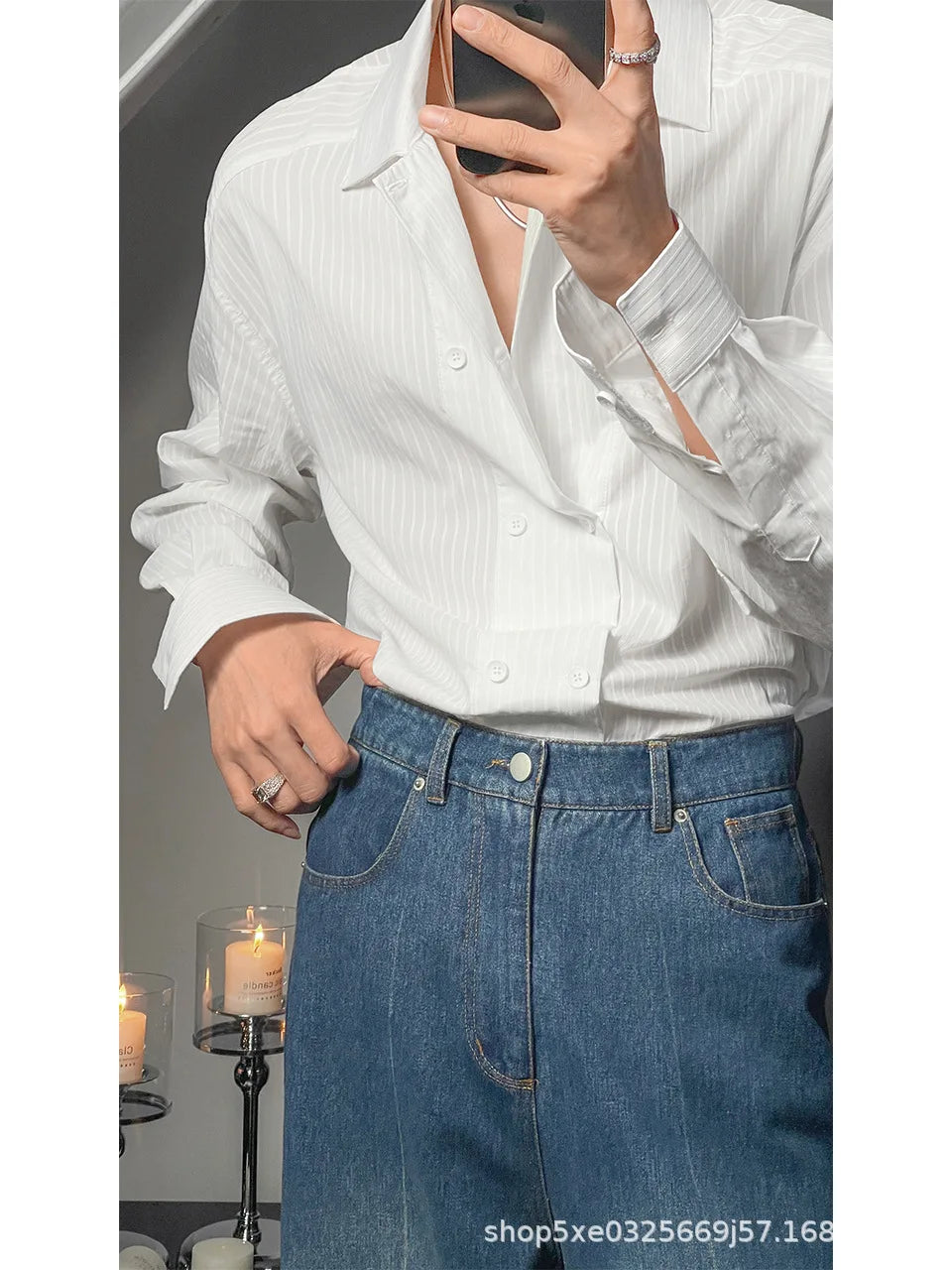 Italian Shirt Men's Trendy Slim Long Sleeve Light Luxury Style Suit Inner Shirt Hairstylist Stripes