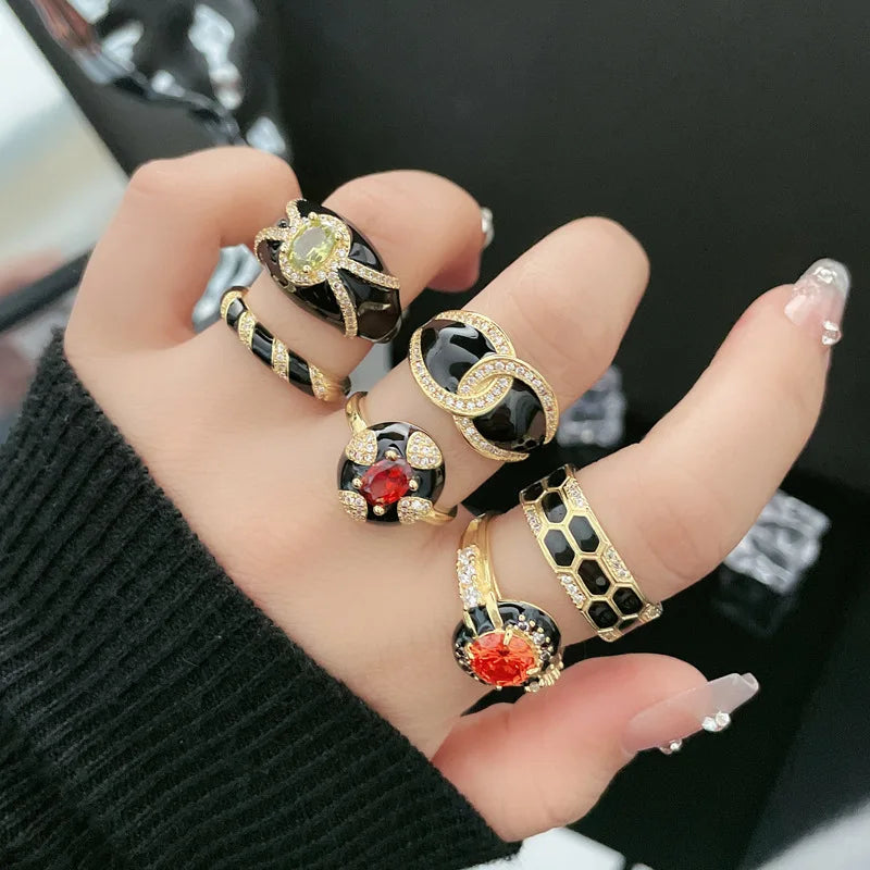 Finger Ring With Ancient Style Dark And Fashionable Personality Drop Glazed Ring Niche Design Temperament Fashionable Jewelry