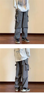 Streetwear 2024 Spring Harem Casual Pants Men Elastic Waist Solid Color Cargo Pants Multi Pocket Loose Baggy Pants For Women