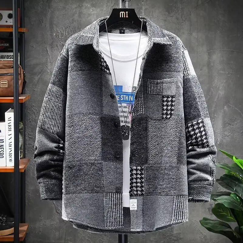 Coat Men Coats Turn Down Collar Jackets Vintage Full Sleeve Regular Streetwear Work Casual Loose Splice Jacket 2026 Spring