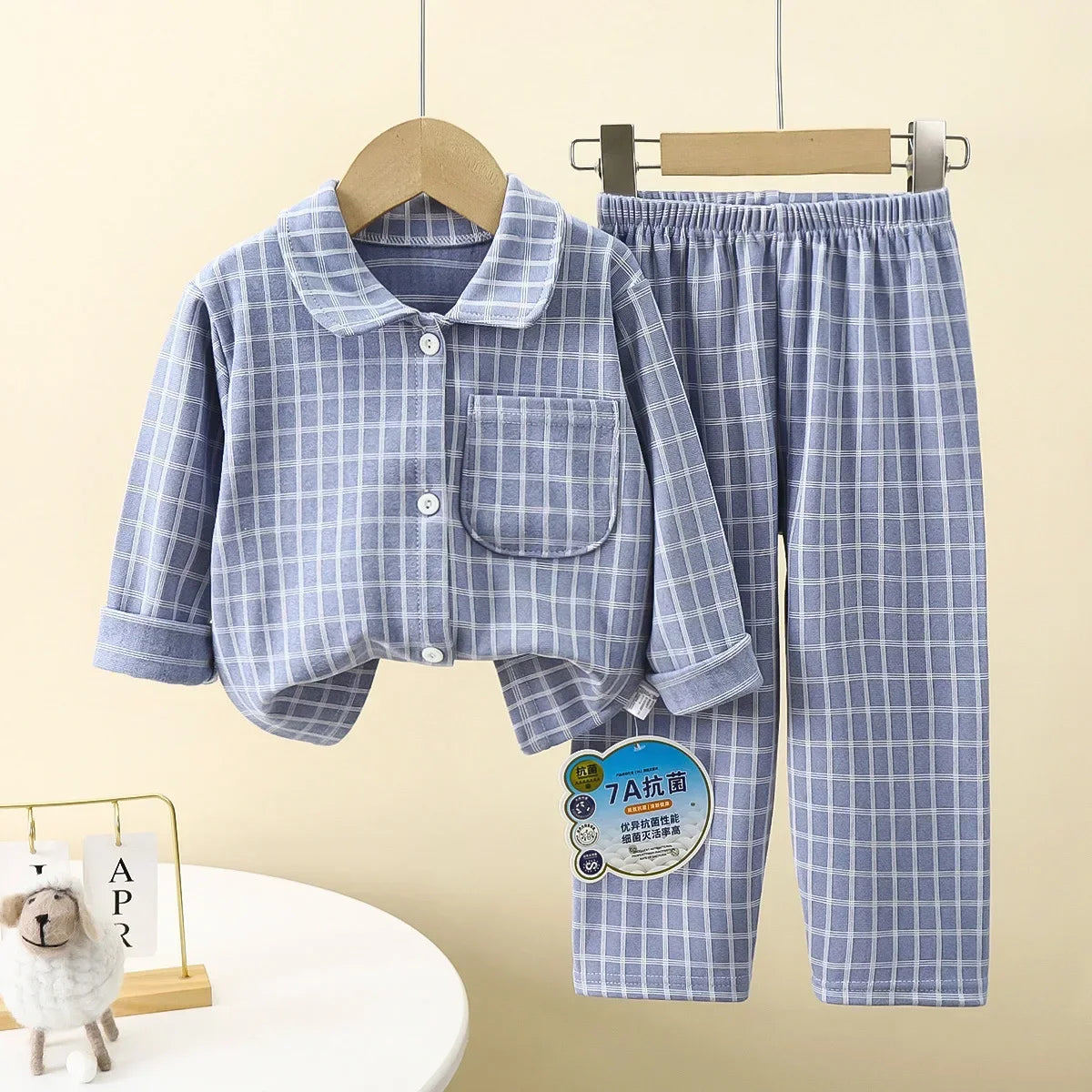 Boys Girls Autumn Pajamas Homewear Kids Casual Plaid Long Sleeve Lapel Shirt with Pants Pyjamas Youth Sleepwear Clothing Sets