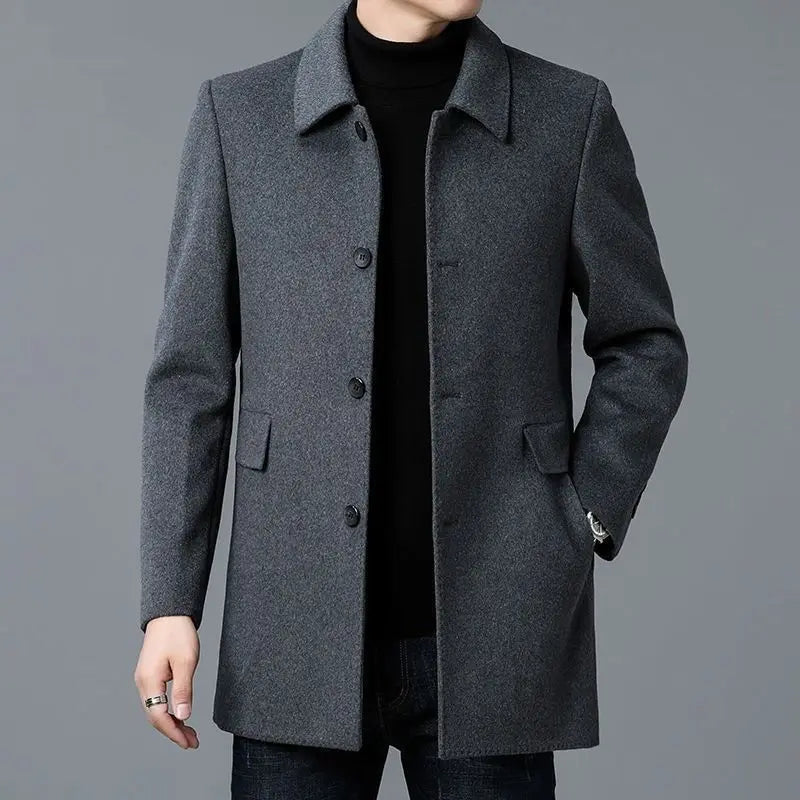 Coat Men's Medium And Long Double-Sided Woolen Windbreaker Four Seasons Lapel Wool Jacket