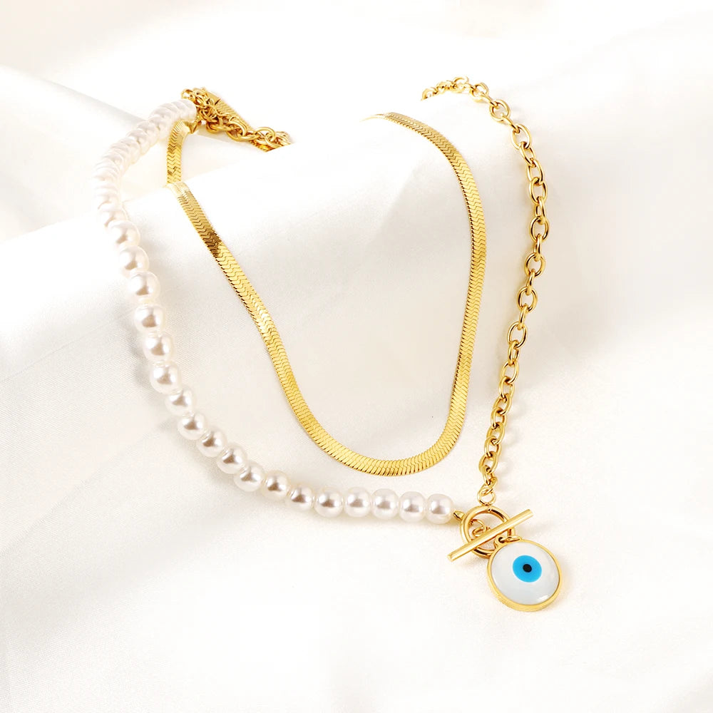 Evil Eye Pendant Necklaces For Women Girls Trending Gold Plated Layer Chain Choker Necklace Jewelry Birthday Gifts Free Shipping