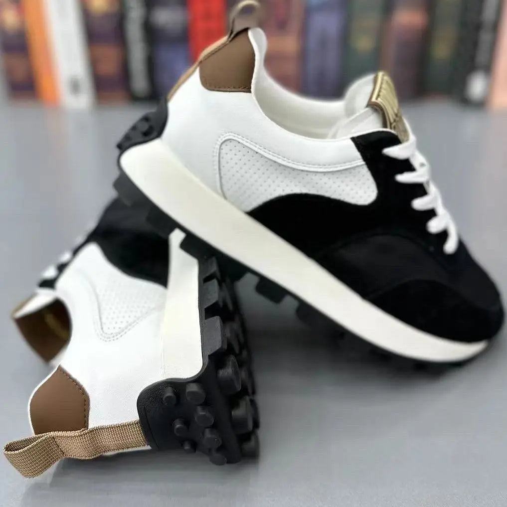 New lug sole anti skid sneakers for men travel walking shoes man fashion lace up trainers male faux leather sneaker wedged shoes