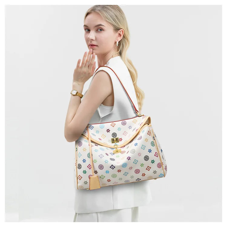 Ladies' tote bag, European and American retro handbag, printed underarm bag, fashionable commuting crossbody bag