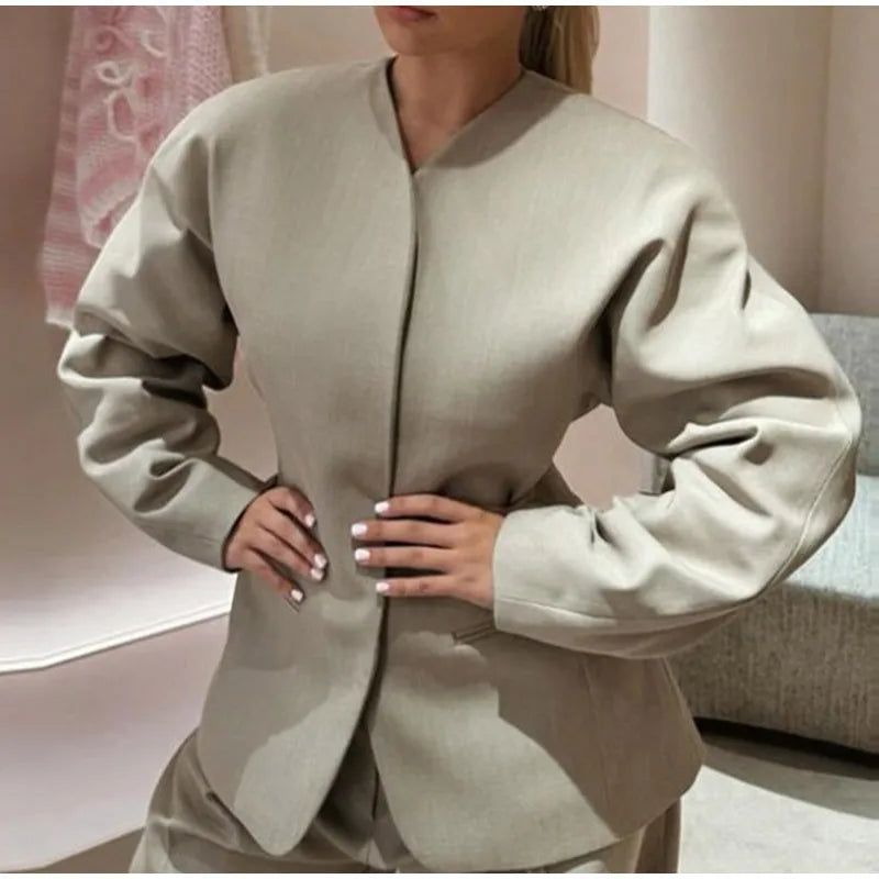 Turn-down Collar Office Lady Autumn Winter Suit Coat Formal Solid Coat Graceful Women