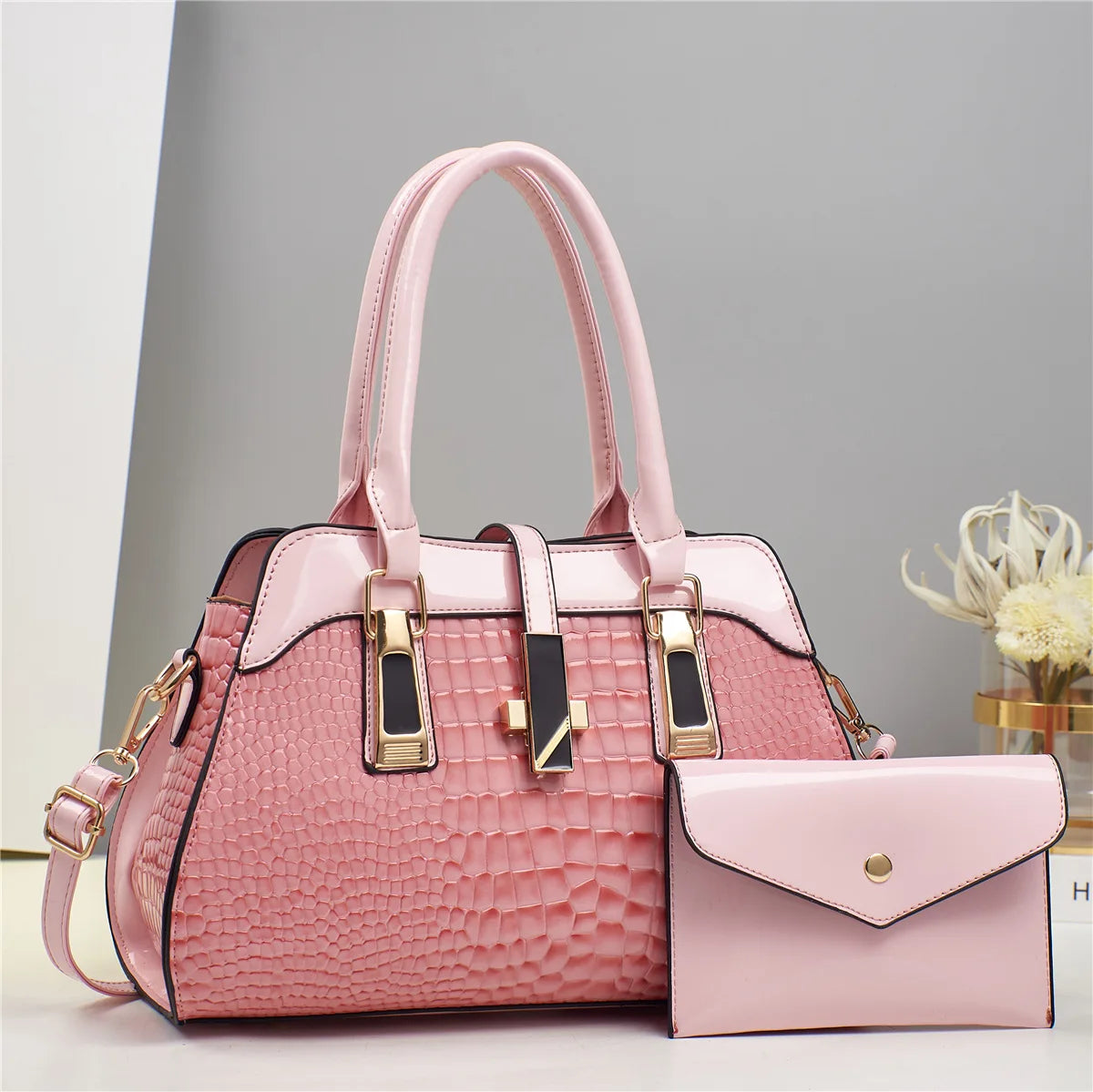 Luxury Brand Crocodile Handbag Women Tote Bag Bright Leather Women Purse Shoulder Bag Female Top-handle Bags Commuting Shopping