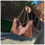 Tote Women's Bag Korean Style Large Capacity Soft Leather Shoulder Bag Retro Casual Hand-held Bucket Bag 2025 Одноплечевая сумка