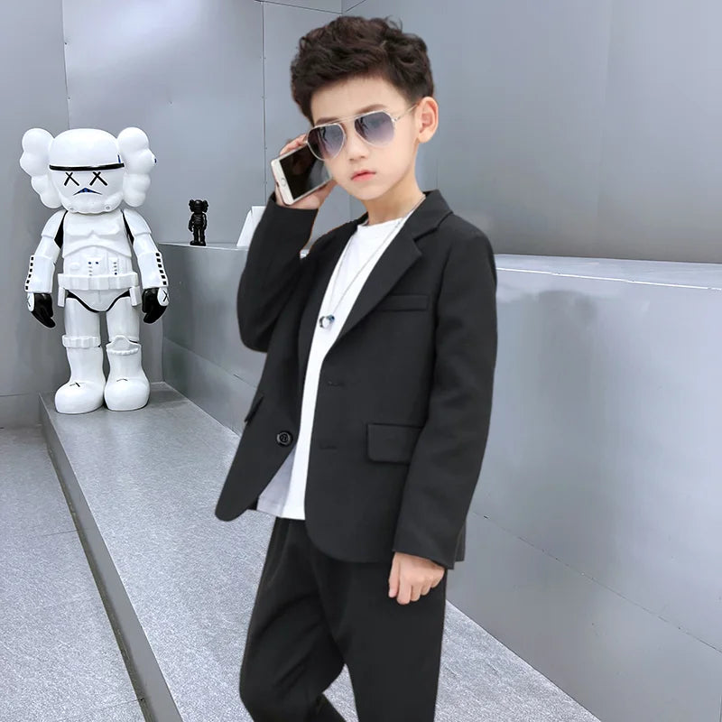 Formal Boys Suits for Weddings Blazers Jacket Spring Autumn Toddler Classical Black Clothes Kids Coat 4 5 7 9 11 13 14Years Old