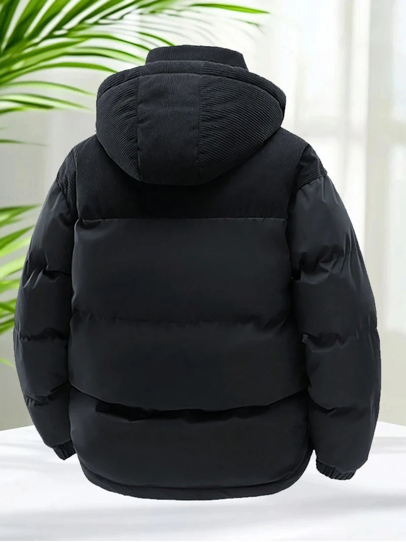 Men’s Winter Puffer Jacket Cotton Padded Warm Hooded Windbreaker Coat Outdoor Casual Thick Parka for Cold Weather Streetwear