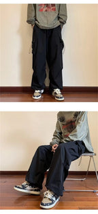 Streetwear 2024 Spring Harem Casual Pants Men Elastic Waist Solid Color Cargo Pants Multi Pocket Loose Baggy Pants For Women