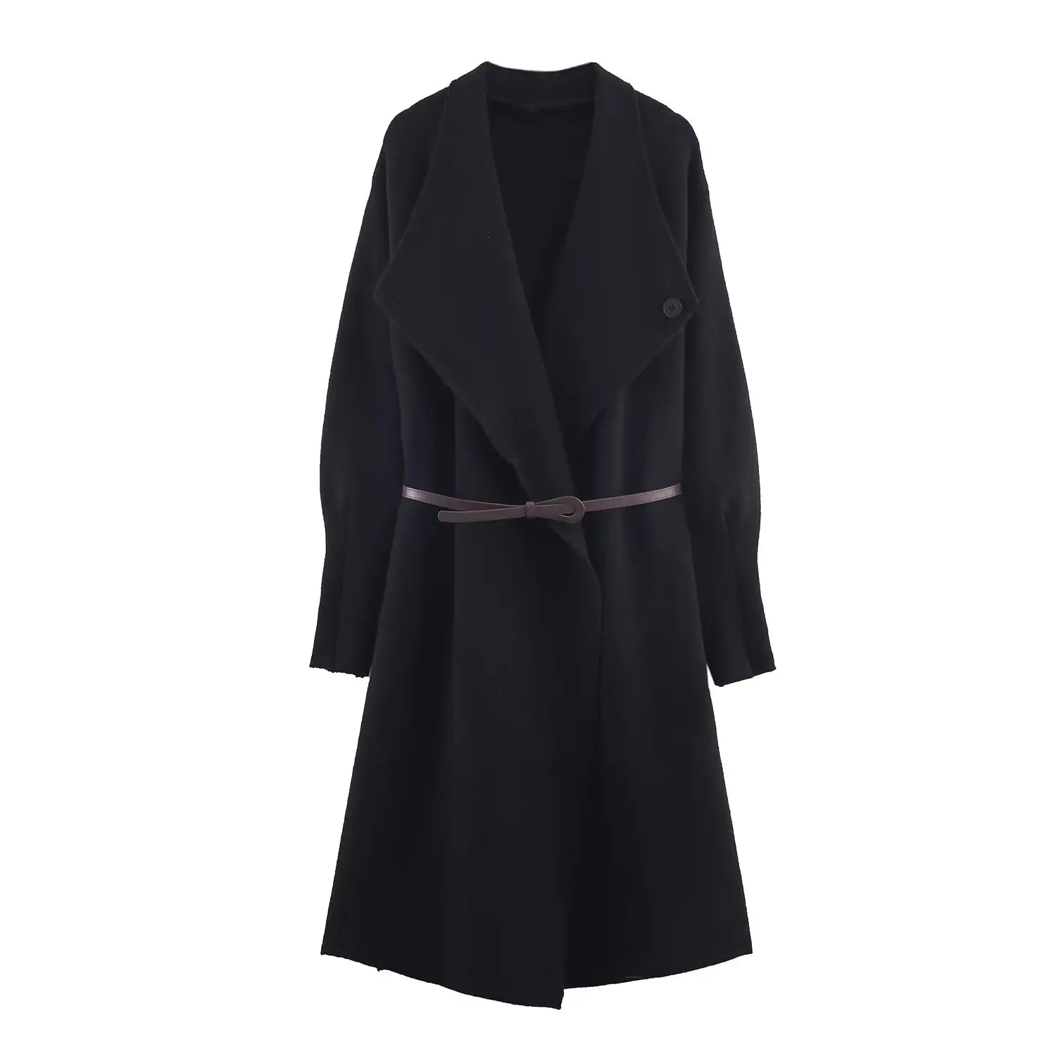 Womens Knitted Coat With Waist Belt Mid Length Elegant And Comfortable Coat Must Have Autumn And Winter Item Trafizaran