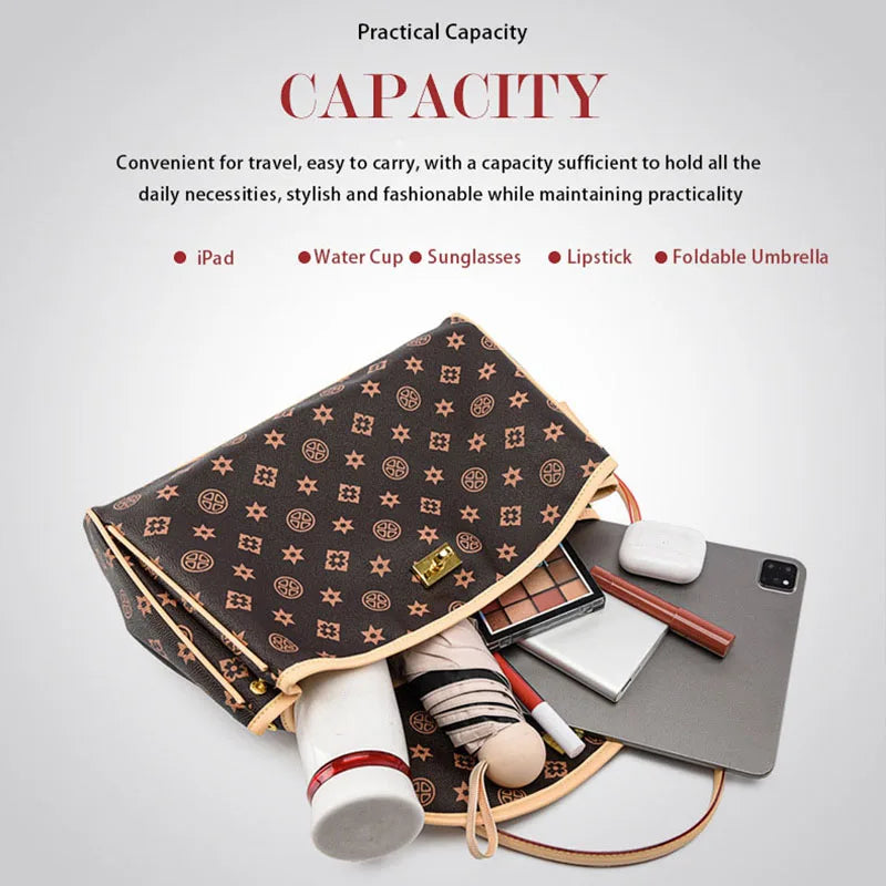 Ladies' tote bag, European and American retro handbag, printed underarm bag, fashionable commuting crossbody bag