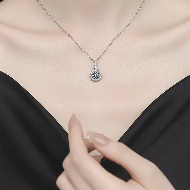 Necklace For Women 100% Sterling S925 Silver With White Gold Plated Lab Diamond Jewelry Wedding Pendant Zircom