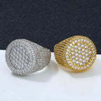 Hip Hop Iced out Diamond Round Ring Full Pave Big Circle Honeycomb Brilliant Cut CZ Brass Rings Jewelry Men Women Gift