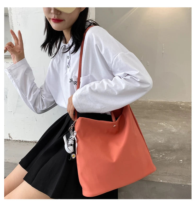 Simple Casual Women's Tote Bags New Large Capacity Commute Shopping One Shoulder Bags Trend All-matched Handheld Cloth Bags