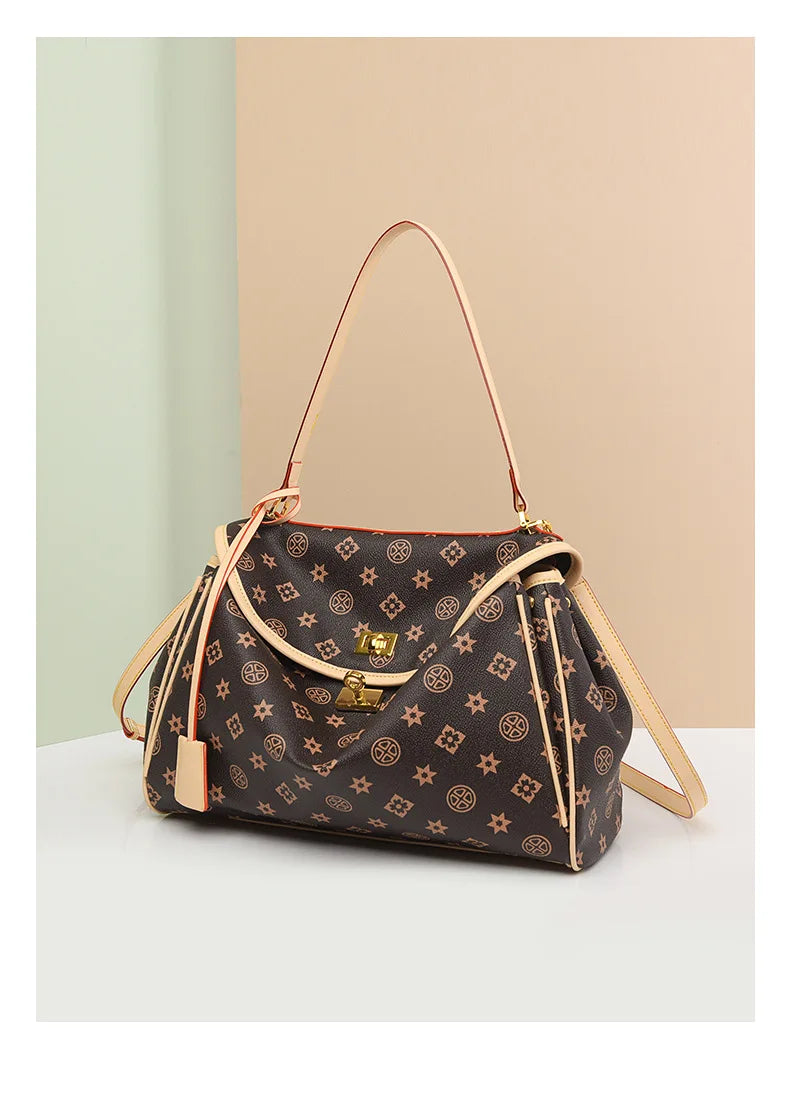 Ladies' tote bag, European and American retro handbag, printed underarm bag, fashionable commuting crossbody bag