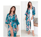 Women Long Robe Kimono Bathrobe Gown with Pockets Sexy Wedding Bride Bridesmaid Dressing Gown Oversize Satin Homewear Loungewear