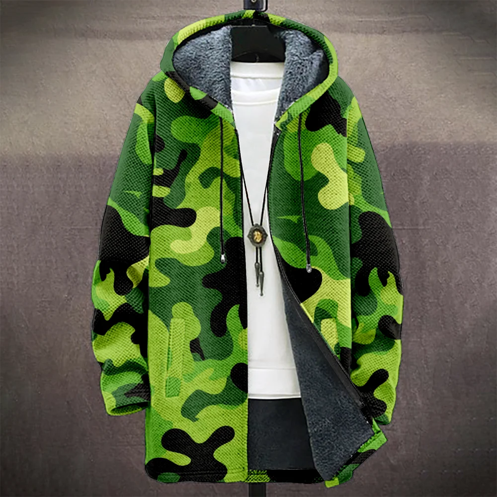 Men's Camouflage Hooded Coat with Fleece Lining Cold Weather Warm Jacket for Autumn Winter Outdoor Streetwear Fashion Trend