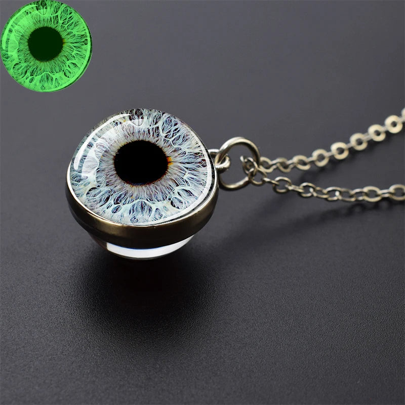 Evil Eye Necklace Charming Blue Violet Green Human Eye Necklaces for Men Women Glass Ball Pendant Chains Jewelry Halloween Gift