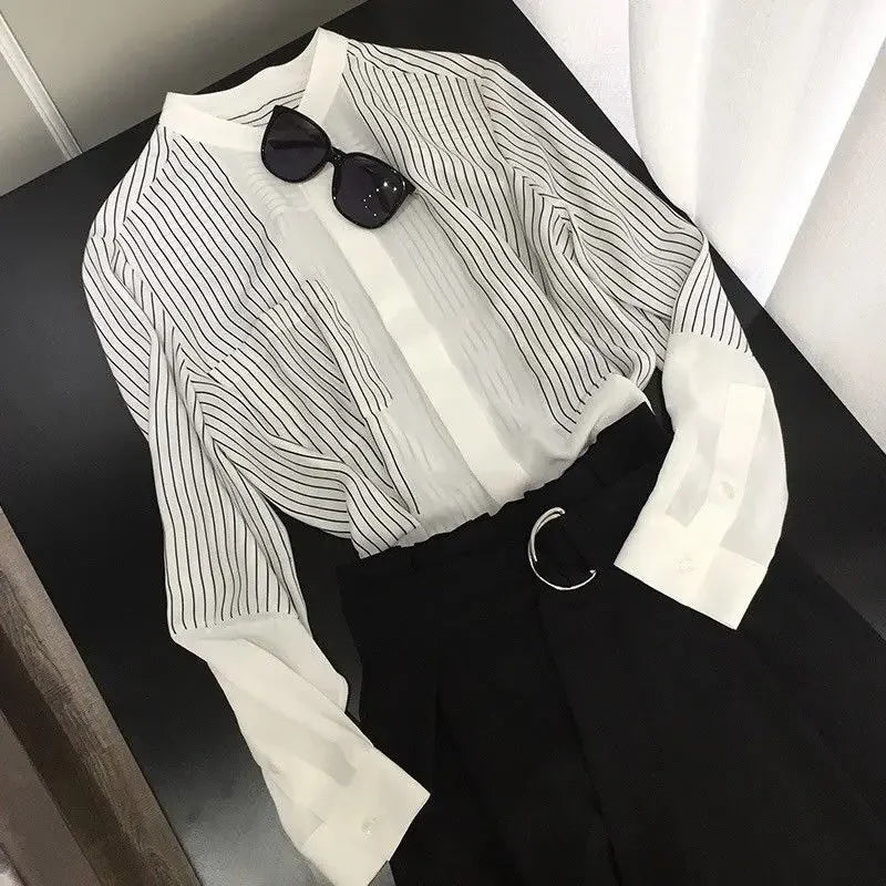 Shirts & Blouses For Women Striped Thin Style Woman Top Button Up Novelty 2025 Cute And Elegant Basic Premium Promotion Xl