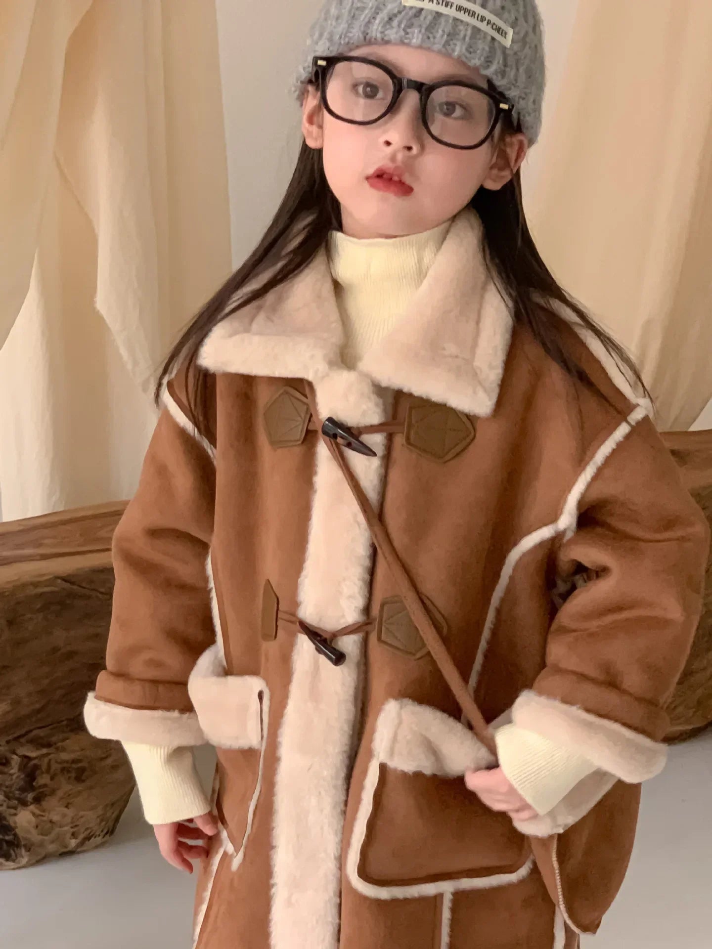 Girls Coat Melard Coat Children New Winter Thickened Foreign Air Long Coat Female Treasure Fur One Coat