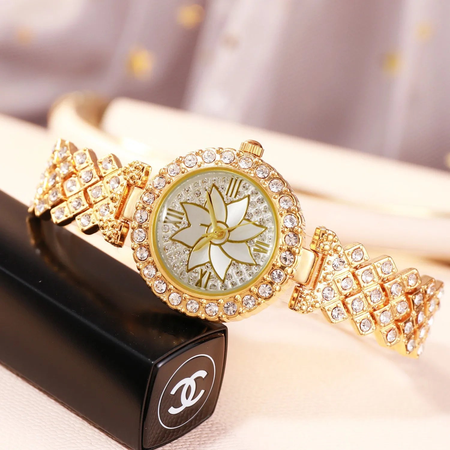 2Pc/Set 1Pc Rhinestone Decor Quartz Watch & 1Pcs Bracelet Fancy Women Watches Jewelry Sophisticated And Stylish Women Watch