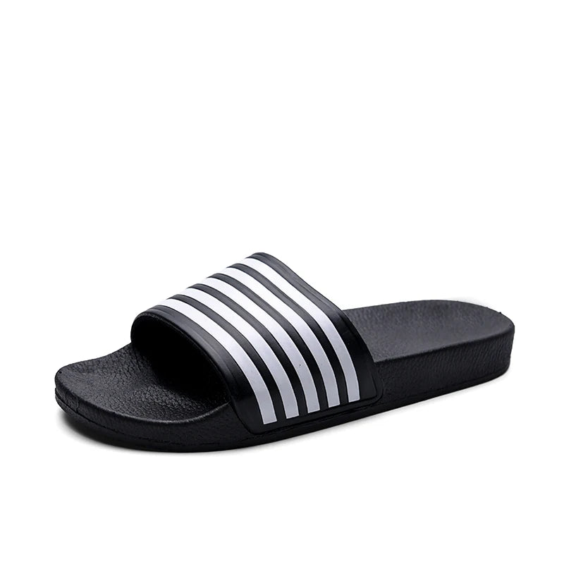 New Men's Slippers Black And White Striped Soft EVA Flip Flops Couple 38-50 House Sandals for Men Size 48 Summer Beach Slippers
