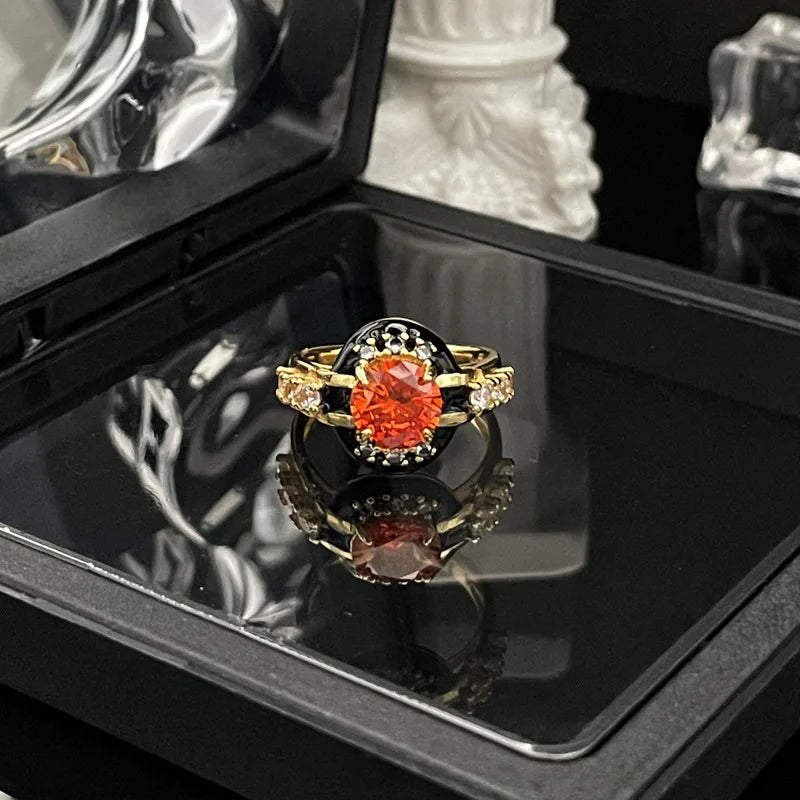 Finger Ring With Ancient Style Dark And Fashionable Personality Drop Glazed Ring Niche Design Temperament Fashionable Jewelry