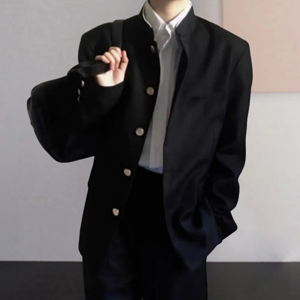 Men Suit Coat Japanese Style School Uniform Stand-up Collar Single-Breasted Formal Jacket With Flap Pockets Chinese Tunic Suit