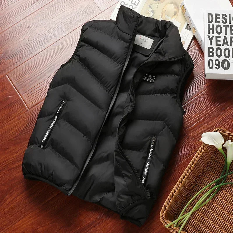 2025 New Puffer Sleeveless Coats Mens Solid Color Down Jacket Winter Warm Vest Jacket Men Waistcoat Outwear Windbreaker Clothing
