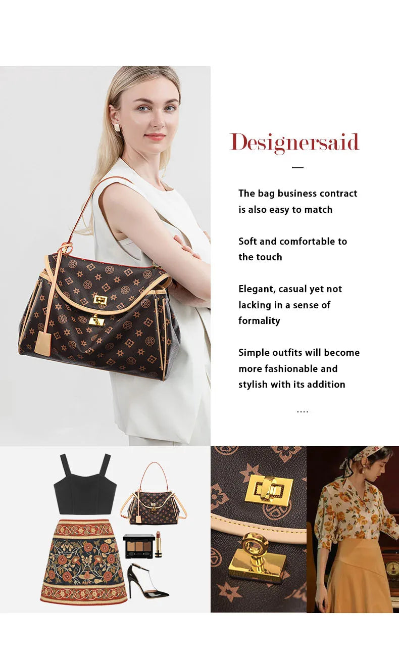 Ladies' tote bag, European and American retro handbag, printed underarm bag, fashionable commuting crossbody bag