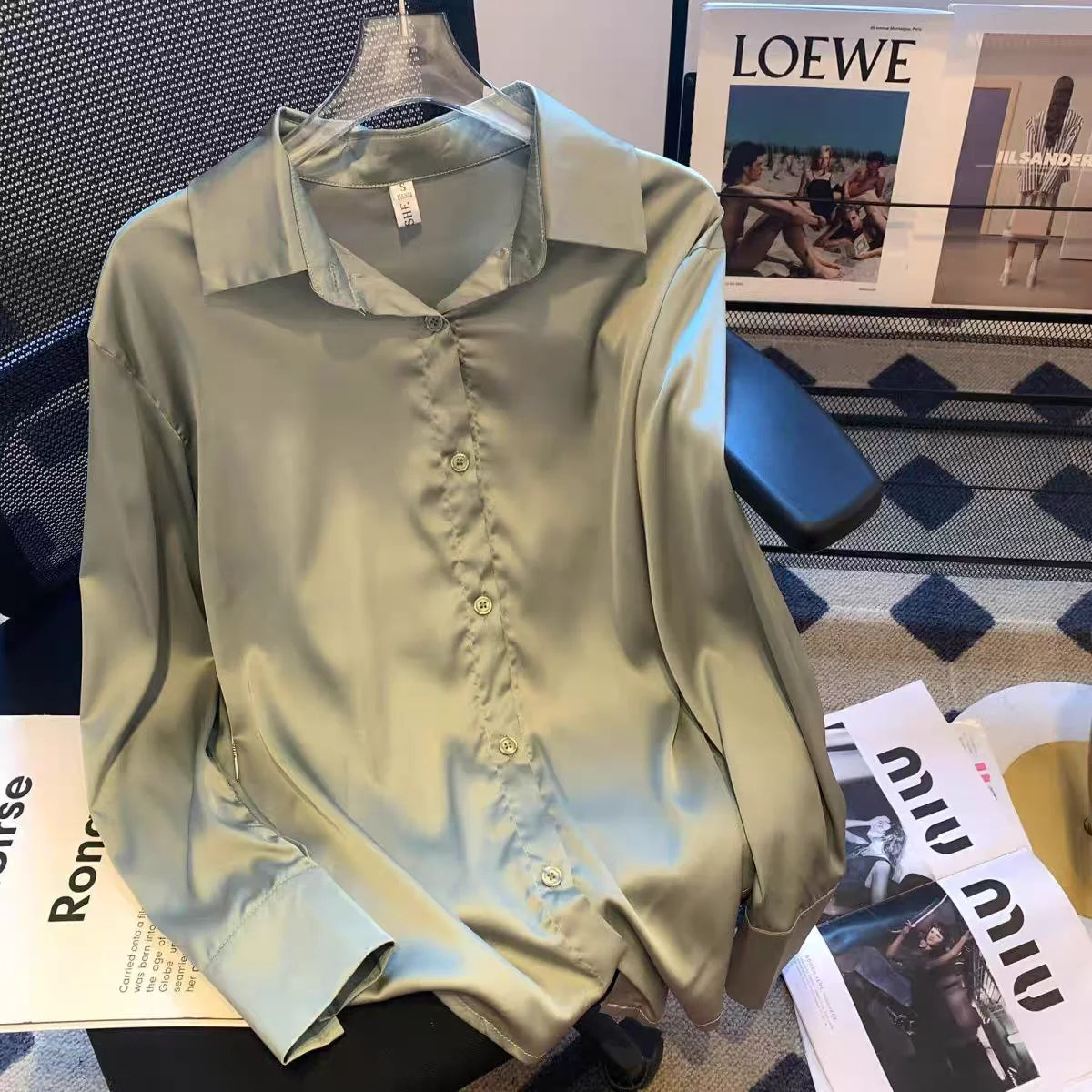 Women's Shirts & Blouses Spring Autumn New Long Sleeve Button Up White Satin Top Thin Office Lady Work Wear Female Clothing Hot