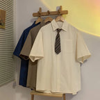 Short-sleeved Work Shirt Men's Summer Tie Handsome High-end Fashion Brand Trendy Couple College Style